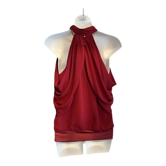 Bebe Burgundy Mock Neck Keyhole Halter‎ Top Small - Picture 3 of 10